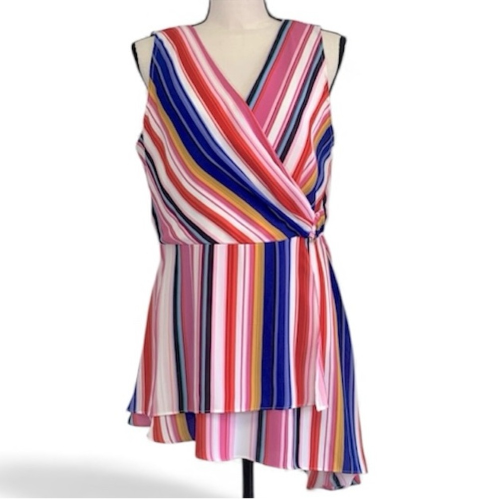Thalia Sodi Womens Striped Ruffled Blouse. Size: Large